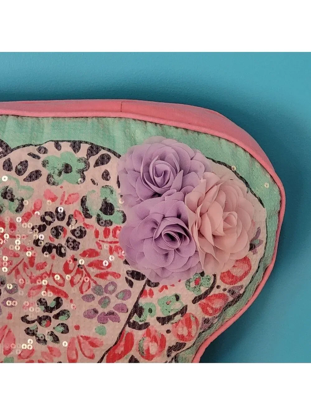 Designer Pillow Large Elephant Sequins and 3D Flowers Tabitha Webb
